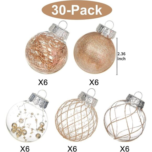 Clear Plastic Christmas Ball Ornaments 30ct 2.36 Inch Champagne Tree Decoration - Picture 3 of 9